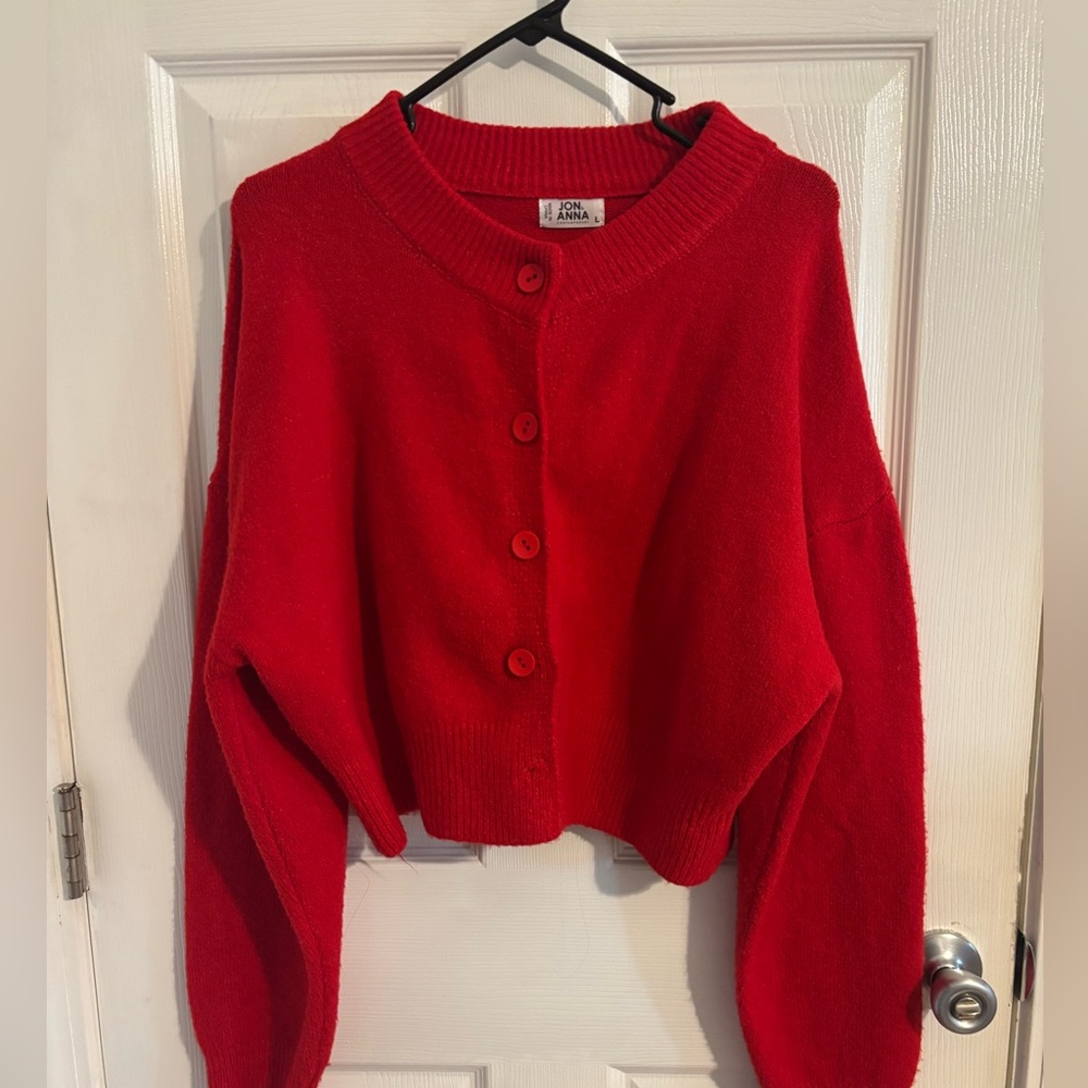 Red Button-Up Women's cardigan Sweater